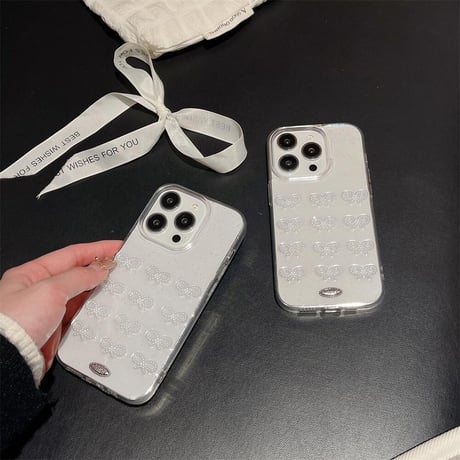 CUTECASEパールリボンデコiPhone15/15plus/15proケース キラキララメ入り クリア iPhone14/12/13proカバー 女子力UP ギフトにおすすめ CM4045