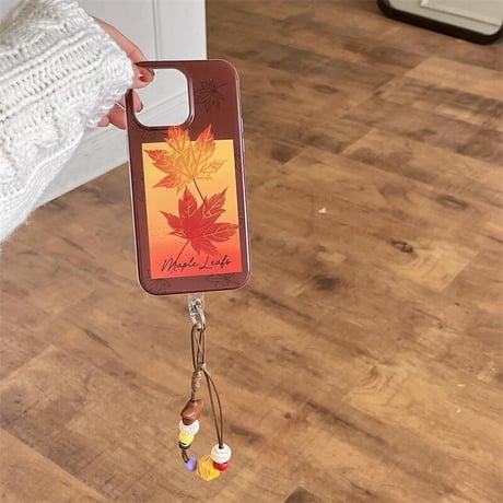 CUTECASE紅葉 iphone16/16proカバー オシャレストラップ iphone15pro/14/13ケース 秋冬に流行る CM4968