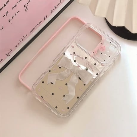 CUTECASEリボン柄ミラー iPhone17Pro/17ケース 2層構造 頑丈 iPhone17ProMax/16Pro/15カバー かわいい 女子力アップ CM6218