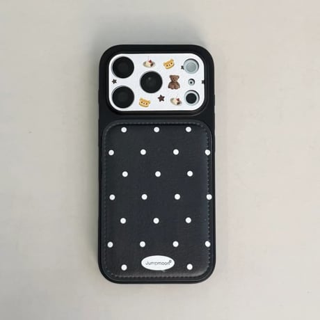CUTECASE 熊ちゃんカメラカバー iPhone17Pro/17ケース 皮 水玉模様 iPhone17ProMax/16Pro/15カバー ブラック ギフトにおすすめCM6076