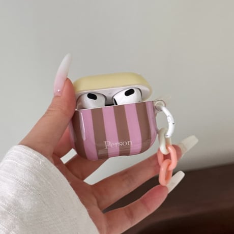 CUTECASE ストライプ柄 AirpodsPro3ケース オシャレ Airpods4カバー AirpodsPro2/Pro1カバー リング付き 人気品CM6213