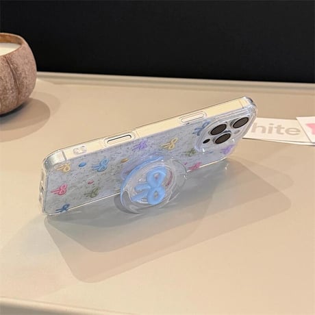 CUTECASE大人可愛い iPhone16/16proケース リボン グリップ付き iPhone14/13pro/12proカバー ラメ入り キラキラCM5164