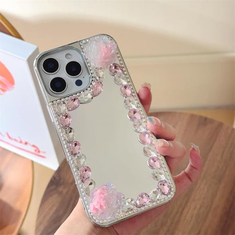 CUTECASEミラー iPhone16e/16proケース 蝶/花デコ ダイヤ/パール iPhone15promax/14/13カバー おしゃれ シック 女子力高い CM5281