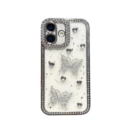 CUTECASEダイヤデコ iPhone16pro/17Promaxケース 蝶々 ジュエリー iPhone15pro/14/13promaxカバー 可愛い 大人ガーリーに人気CM5563