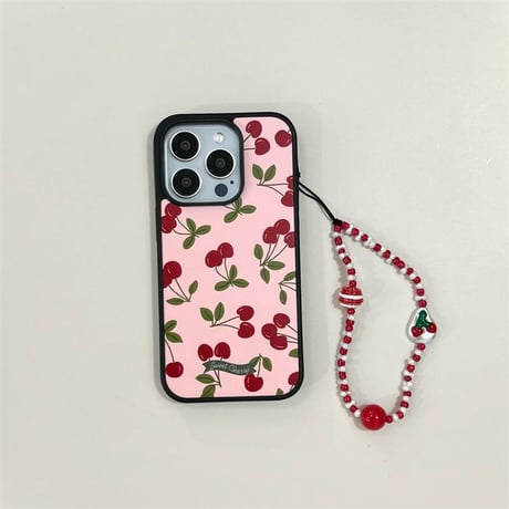 CUTECASEサクランボ柄 iPhone16/16proケース ストラップ付 iphone15pro/14/13proカバー 綺麗 女子力高いCM4781