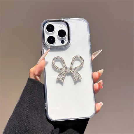 CUTECASEiPhone16e/16proケース ジュエリーリボン 高透明 iPhone15pro/14/SEカバー 可愛いストラップ 便利 高級感たっぷりCM5206