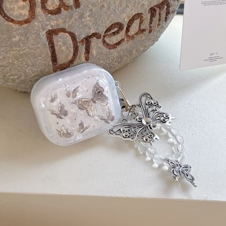 CUTECASE シェル風蝶柄 Airpods Pro3ケース 蝶キーホルダー Airpods 4/3カバーケース AirpodsPro2/1 おしゃれ高級感 CM6224