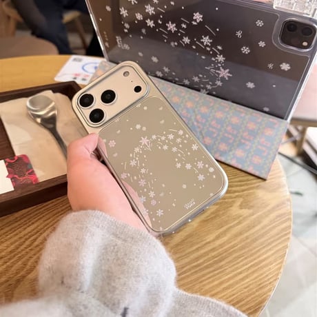 CUTECASE 雪花 ミラー iPhone17Pro/17ケース メイク直し鏡 iPhone17ProMax/16Pro/15カバー オシャレ 丈夫 メッキ　艶感 CM5879