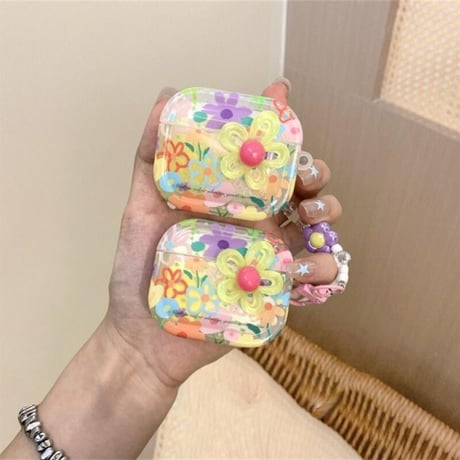 CUTECASE 綺麗花柄 Airpods4ケースカバー 花ストラップ付 AirpodsPro2ケース airpods3/2ケース 可愛い ギフトにおすすめCM5548