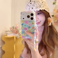 CUTECASE カラー花 iPhone17pro/17ケース キラキラ感 iPhone16promax/15proケース 花ストラップ 女子力高いCM6214