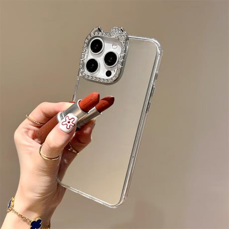 CUTECASE ジュエリーリボン 鏡 iPhone17/16proケース キラキラ 大人可愛い iPhone15Pro/14/13カバー 綺麗 便利 CM5660