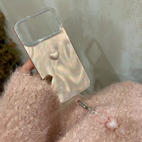 CUTECASE 上品ハートiPhone17Promaxケースキラキラピンク iPhone17pro/16/15Proカバー 光る オシャレ ハートキーホルダーCM5860