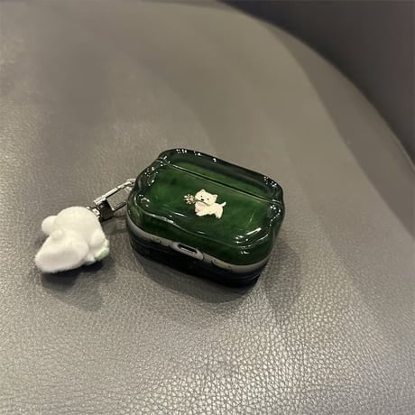 CUTECASE 遊ぶ犬ちゃん AirpodsPro3ケース グリーン Airpods4/3カバー pro2/pro1 可愛い リング/キーホルダー付 うねうね 落下防止CM5984