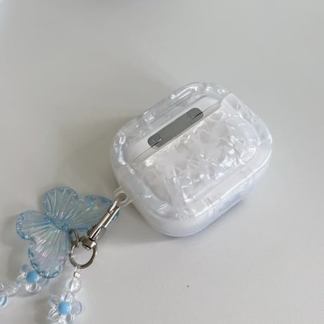 CUTECASE シェル風花柄 Airpods Pro3ケース 蝶ストラップ Airpods 4/3カバーケース AirpodsPro2/1 おしゃれ高級感 CM6369