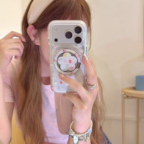 CUTECASE 花リングスタンド iPhone17Pro/17ケース MagSafe対応 iPhone16Pro/15/14ケース かわいい キラキラ感 春夏コーデCM6259