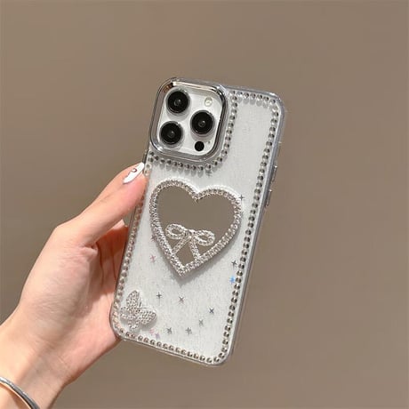 CUTECASE 人気ミラー iPhone17/16proケース ジュエリーリボンデコ 蝶 iPhone15promax/14/13カバー キラキラライン CM5633