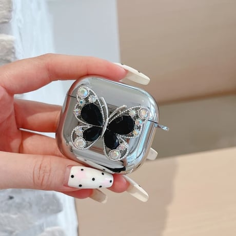 CUTECASE ダイヤ蝶 AirpodsPro3ケース メッキ Airpods3/pro2カバー 可愛い キーホルダー付 おしゃれCM6396
