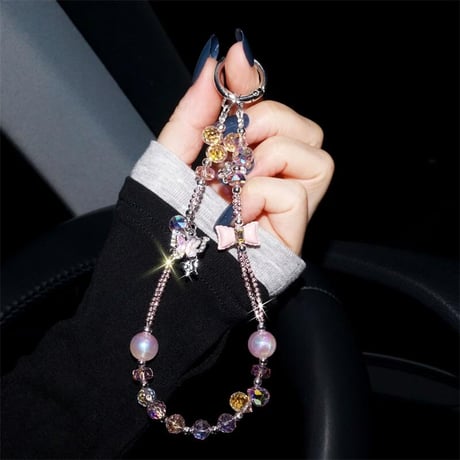 CUTECASEダイヤ蝶 クリスタルスマホストラップ 高級感 チェーンストラップ キラキラ バック/キーチェーン ファッション 美しい エレガント オシャレCM5613