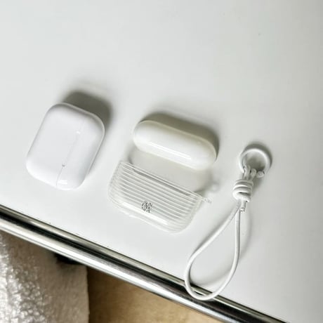 CUTECASE ホワイト横縞 Airpods Pro3ケース ストラップ付 Airpods 4/3カバー AirpodsPro2/1 シンプル風 おしゃれ CM6287