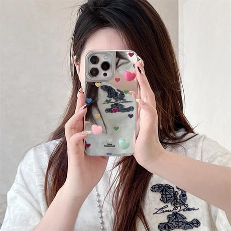 CUTECASEハート柄 iPhone16pro/16ケース ジュエリーストラップ メイク鏡 iPhone15pro/14/13ケース 大人可愛い 多機能 CM5140