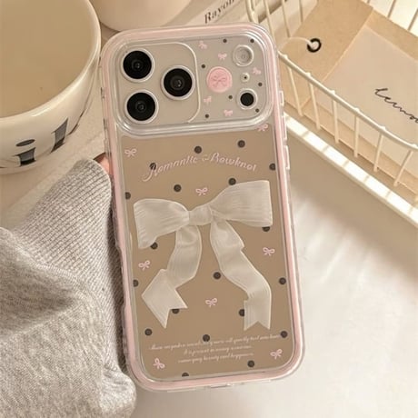 CUTECASEリボン柄ミラー iPhone17Pro/17ケース 2層構造 頑丈 iPhone17ProMax/16Pro/15カバー かわいい 女子力アップ CM6218