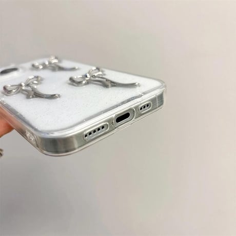 CUTECASEメタルリボン iPhone16/16Proケース キラキラ 透明 iPhone14Pro/13/12ケース ラメ入り 黄ばまない CM4633