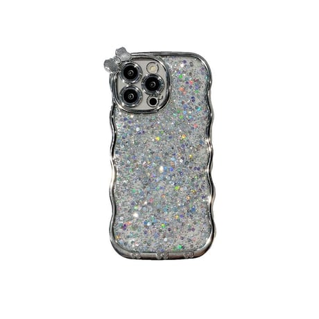 CUTECASEうねうねキラキラ iPhone16/16Proケース リボンデコ iPhone15Pro/14/13カバー グリッター入り 女子力UP CM4788