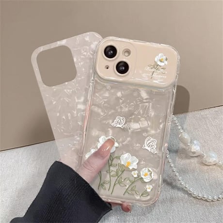 CUTECASE鏡カメラカバー付 iPhone15Pro/16ケース 花柄 ストラップ付き アイフォン14プロ/13miniカバー オシャレ お買い物 CM4608