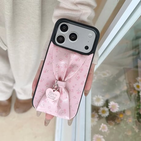 CUTECASE リボンベルト iPhone17Pro/17ケース 花柄 皮っぽ iPhone16Pro/15/14ケース 淡色系 ガーリーファッション人気品CM6085