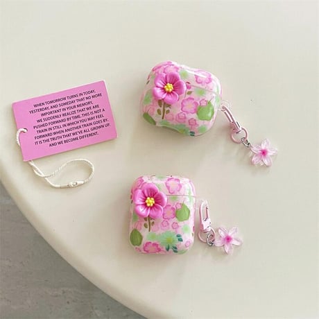 CUTECASEエアポッズ 第４世代ケース 花柄 Airpods3/Pro2ケース airpodspro2カバー 花キーチェーン付 春夏向け 可愛いCM5231