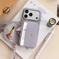 CUTECASE 鏡付カード入れ付 iPhone17Pro/17eケース レザー アイフォン16/15pro/13mini/12/14カバー ショルダーストラップ 高品質 超便利CM6212