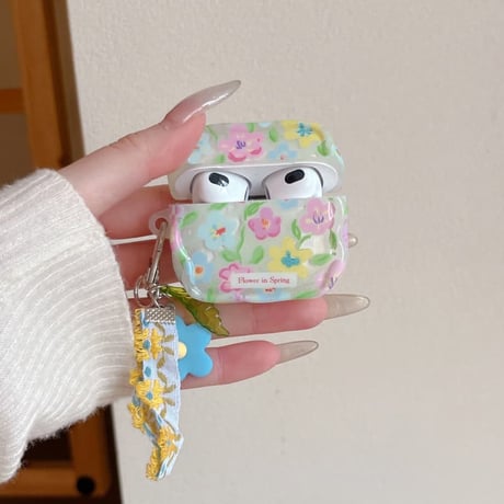 CUTECASE 花柄 Airpods Pro3ケース 花ストラップ Airpods 4/3カバーケース AirpodsPro2/1 うねうね 女子力高い 春コーデ CM6136