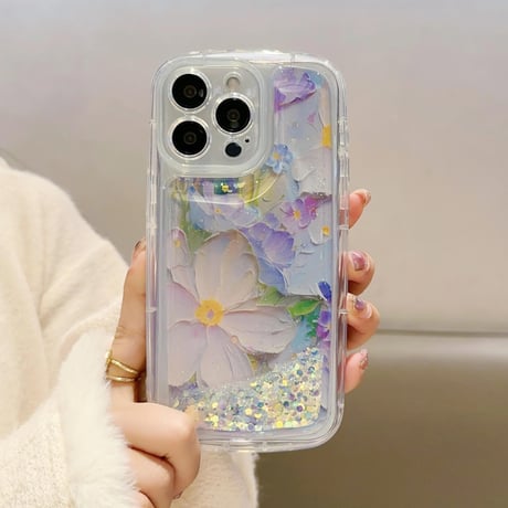 CUTECASE動くグリッター iPhone15pro/15promaxケース 花柄 綺麗iphone14/13/12proカバー クリアケース お洒落 ストレス解消CM4064