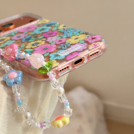 CUTECASE カラー花 iPhone17pro/17ケース キラキラ感 iPhone16promax/15proケース 花ストラップ 女子力高いCM6214