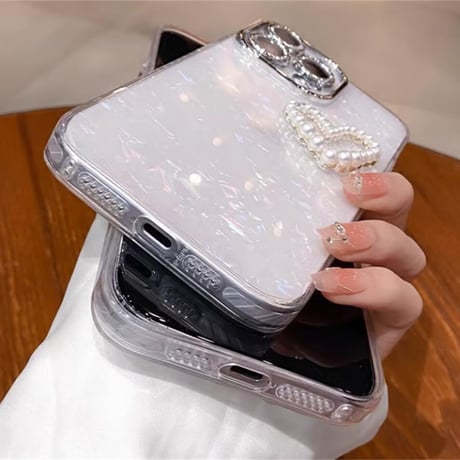 CUTECASE キラキラレンズカバー iPhone16Pro/16plusケース パールハートデコ アイフォン14プロ/13promax/12カバー 黄ばまないCM4610