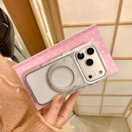 CUTECASE 熊耳付リングスタンド iPhone17PromaxケースMagSafe対応 透明 iPhone16Pro/15/14ProMaxケース シンプル風 高品質CM6248