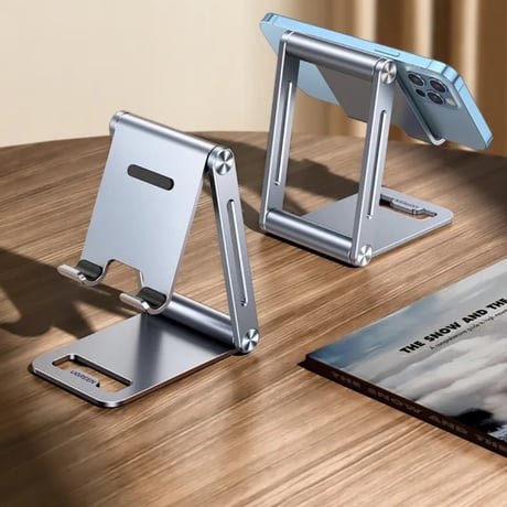 携帯電話ホルダーとタブレット用のアルミ合金ポータブル折りたたみスタンドデュアル折りたたみ式携スタンド、完全に調整可能な折りたたみ式デ、iPhone ，iPadすべての電話に対応CT1