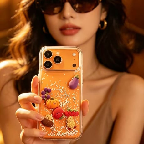 CUTECASE 動く野菜 iPhone17Promax/17Proケース 液体いり iPhone16Promax/15Proカバー 面白い 頑丈 ギフトにおすすめ CM6388