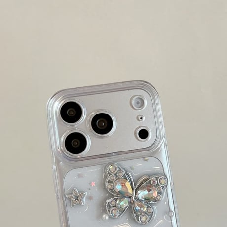 CUTECASE ダイヤデコ蝶 iPhone17Pro/17ケース キラキララメ クリアiPhone16Pro/15/14カバー 豪華 綺麗 人気品 CM6247