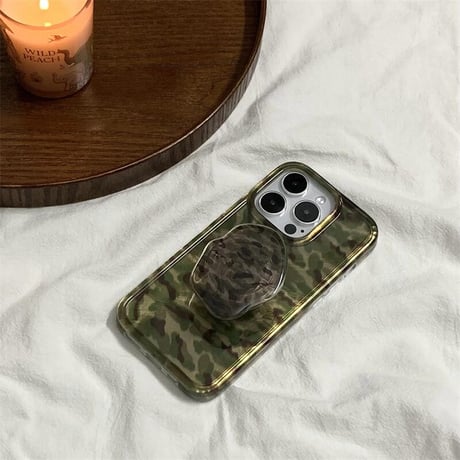 CUTECASE迷彩柄 iPhone16promax/16Proケース スマホグリップ付 iPhone15pro/14pro/13カバー シンプル風 艶感 カッコイイCM5324