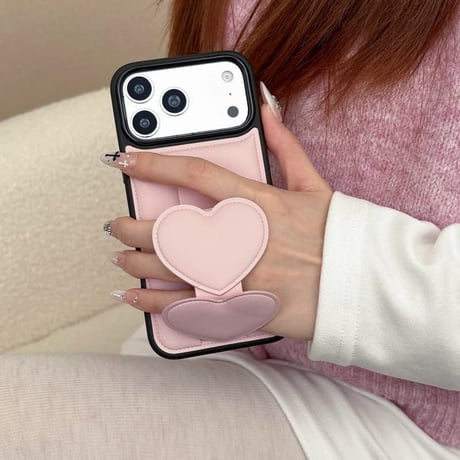 CUTECASE ハートスタンドベルト一体 iPhone17Promaxケース 革製 iPhone17/16/15ケース 高品質 ピンク/オレンジ 高機能CM6066