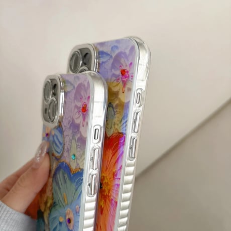 CUTECASE 花柄 アイフォン15/15proケース キラキラレンズフイルム付き iPhone14/13pro/12カバー 高級感たっぷり CM4083