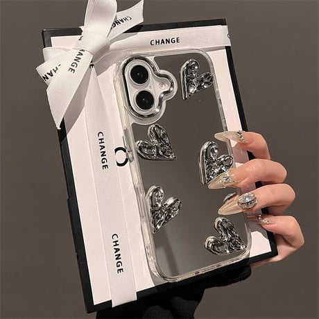 CUTECASEiPhone16/16Plusケース ミラー ハートデコ iPhone15/14pro/13Pro/12ケース おしゃれ 女子力アップ シックCM4659