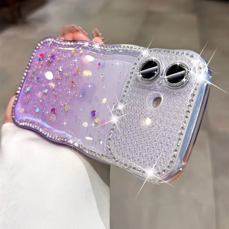 CUTECASE うねうねジュエリーラインiPhone17Promaxケース キラキララメ iPhone16Pro/15/14ケース グラデーションカラー レンズ保護CM6364
