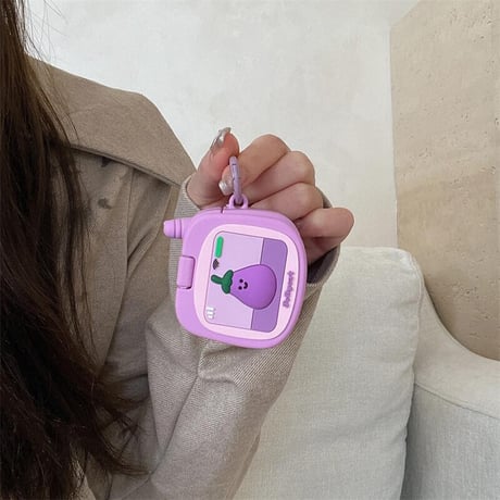 CUTECASE鏡付 シリコン Airpods 4ケース ナス Airpods3/Pro2ケース airpodspro2カバー 女子力高い リング付 大人可愛いCM5218