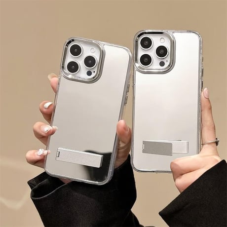 CUTECASEスタンド付 ミラー iPhone16Pro/16ケース メイク鏡 オシャレ iPhone15Pro/14/13Promax/SEカバー 便利 CM4848