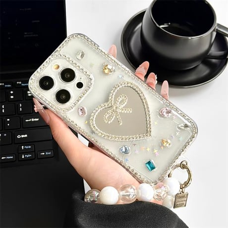 CUTECASE ジュエリーリボン鏡 iPhone16pro/17ケース ダイヤデコ iPhone15promax/14/13カバー 可愛い 女子力高い おしゃれCM5596