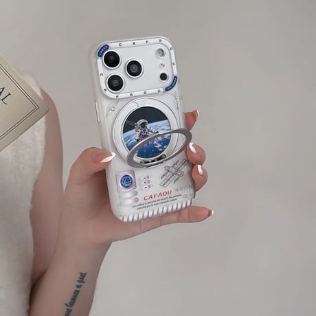 CUTECASE宇宙飛行士 iPhone17Promax/17Proケース 360度回転可リングスタンド iPhone17/16Pro/15Proケース カメラカバー付 丈夫CM6442