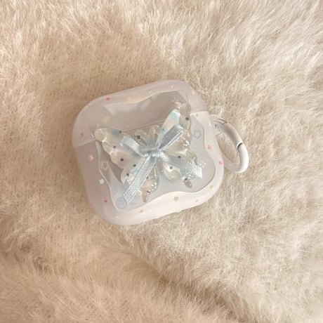 CUTECASE 蝶デコ Airpods Pro3ケース ホワイト Airpods 4/3カバーケース AirpodsPro2/1 キラキラ感 リング付き CM6196