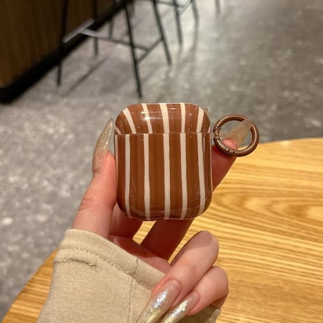 CUTECASE ストライプ柄 AirpodsPro3ケース オシャレ Airpods4カバー AirpodsPro2/Pro1カバー リング付き シック ギフトにおすすめCM6151